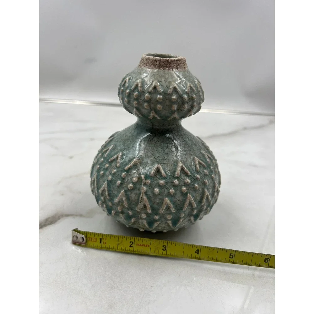 Celadon Green Crackle Glaze Double Gourd Ceramic Vase Studio Pottery 5.5